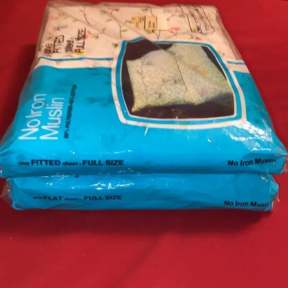 Two VTG, 69s 70s JC Penney No Iron Muslin One Flat Sheet Full Size 81 IN. X 96